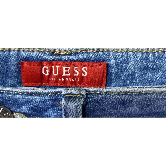 Guess Y2K Los Angeles Women’s 28” Jeans Light Wash Denim White Side Logo Stripe - Picture 5 of 7